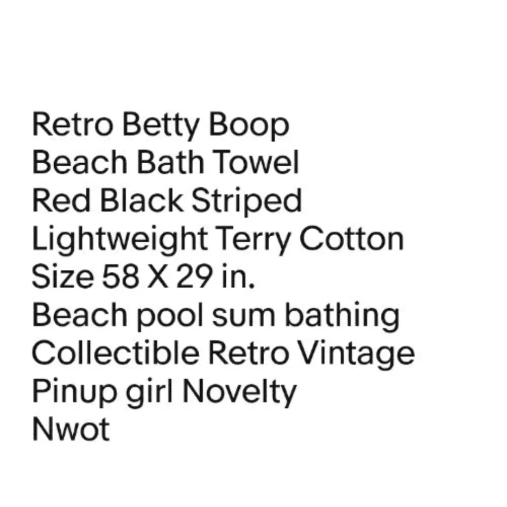 Retro Betty Boop Beach Bath Towel Red Black Striped Terry Cotton Sz 58 X 29 Nwot